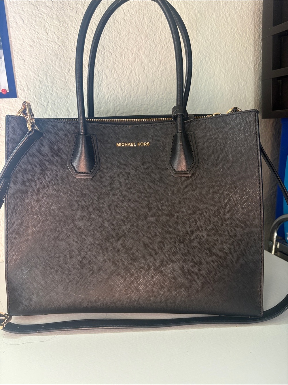 Michael Kors Black Saffiano Leather Tote with Gold Hardware